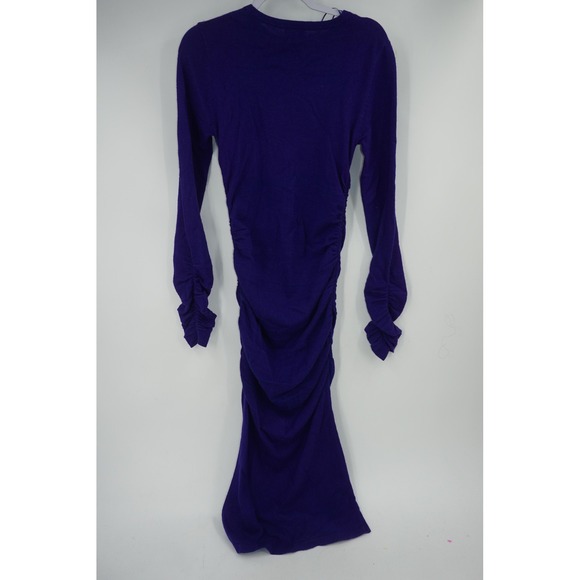 Reiss Dress Womens Medium Purple Charley Crew Knit Ruched Wool Long Sleeve Midi - Picture 5 of 6